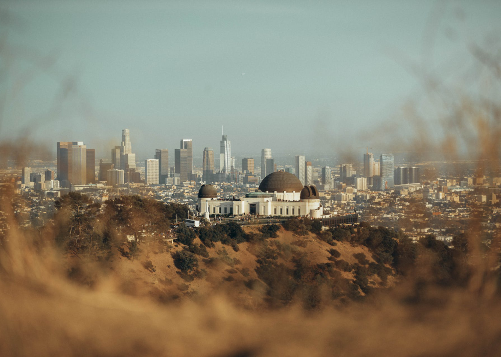 View of Los Angeles with Griffith Observatory in foreground