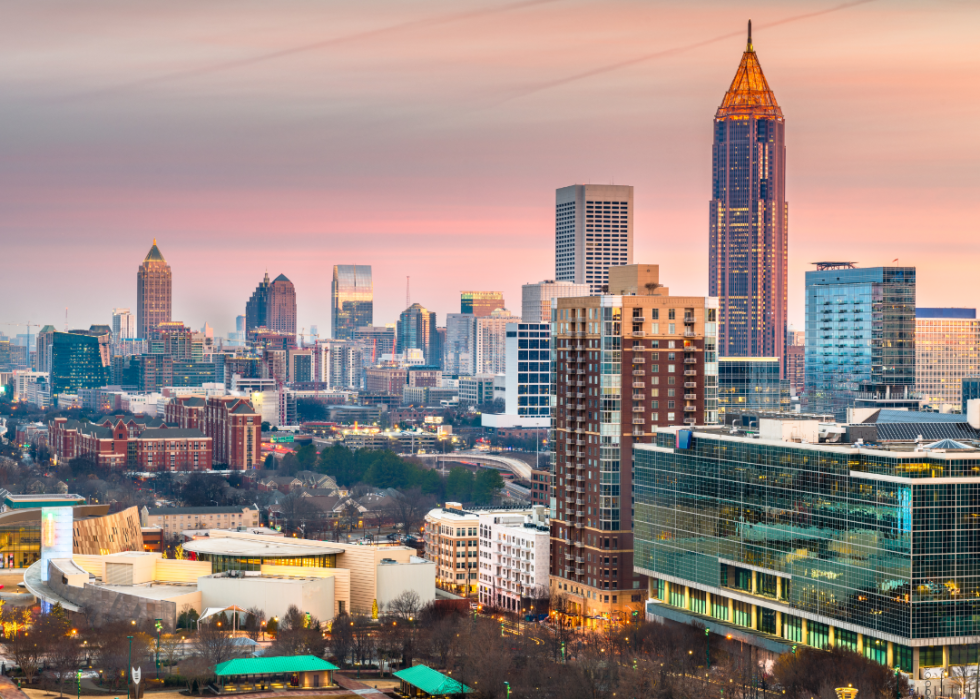 aerial view atlanta skyline at dusk