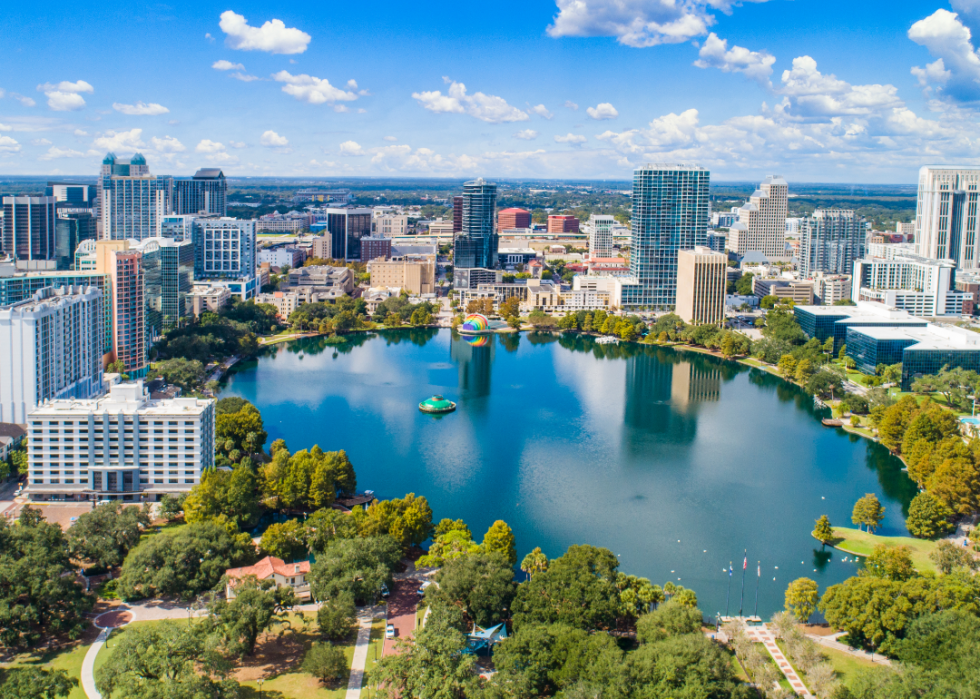 aerial view of Lake Eola and downtown Orlando