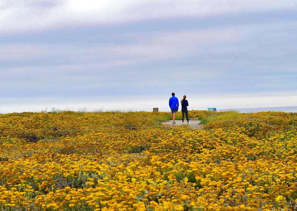 two people walking in montana del oro state park near San Luis Obispo