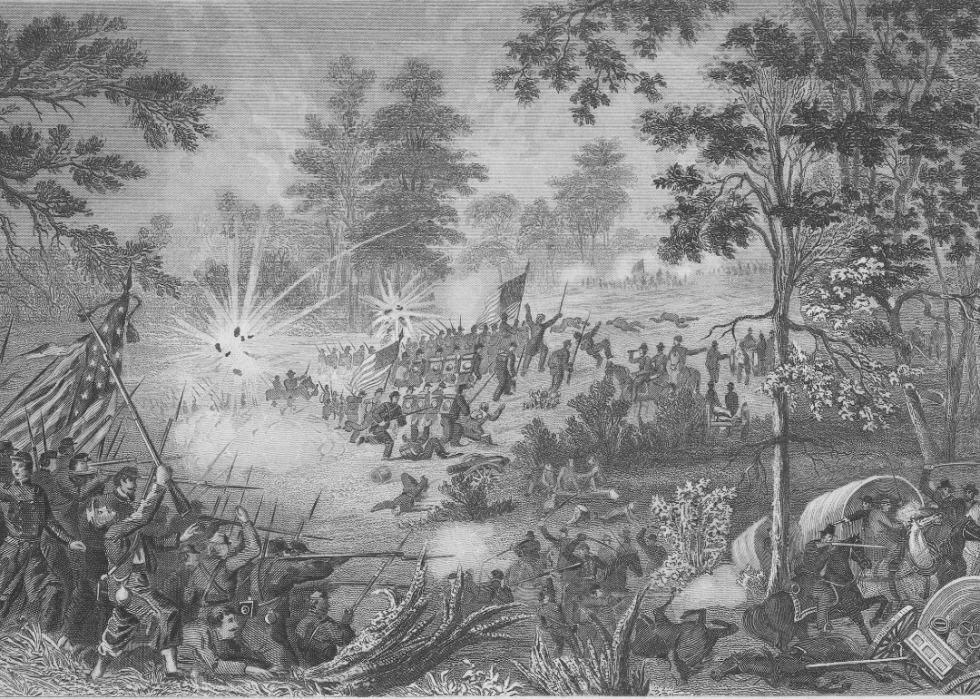 An engraving of the first battle of Bull Run in Manassas, Virginia, 21 July 1861.