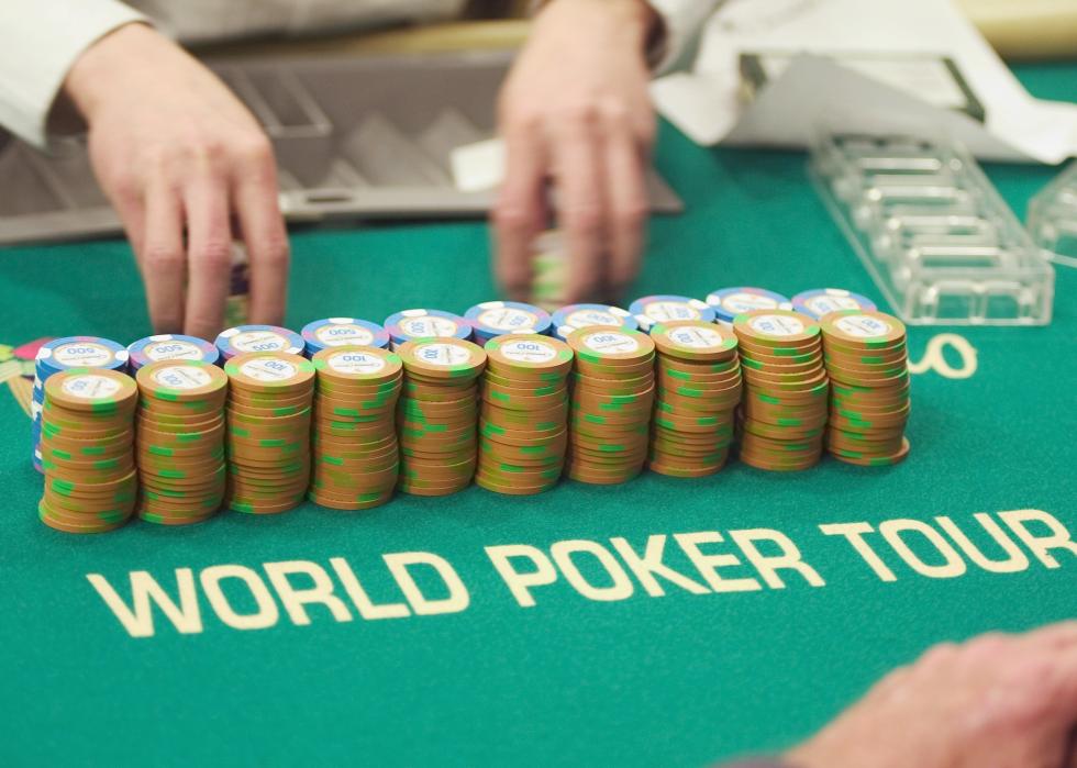 The poker table at the World Poker Tour Invitational at the Commerce Casino.