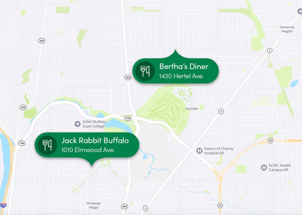 map showing food destinations in Buffalo, NY