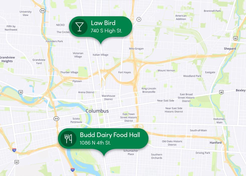 map showing designations in Columbus, OH