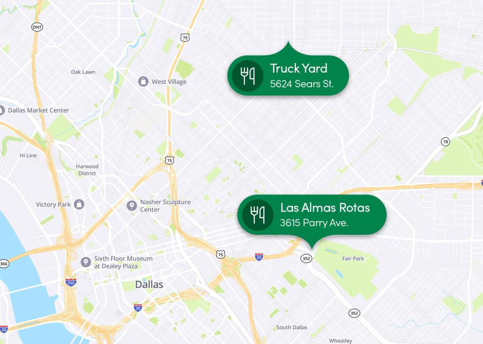 map of destinations of Dallas, TX