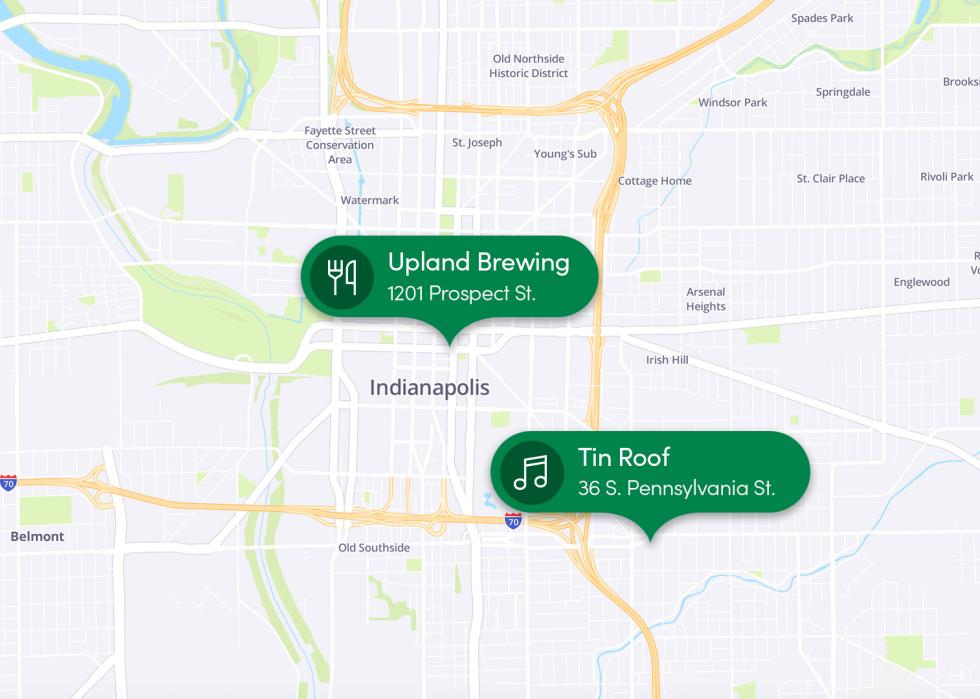 map showing destinations in Indianapolis, IN