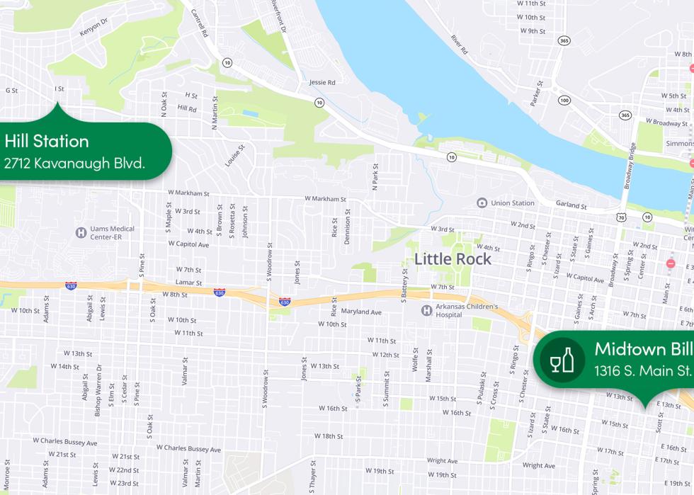 map showing destinations for Little Rock, AR