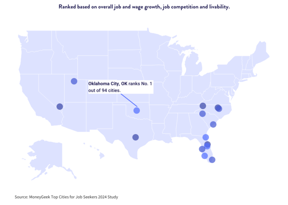 map: 15 Best Cities for Job Seekers