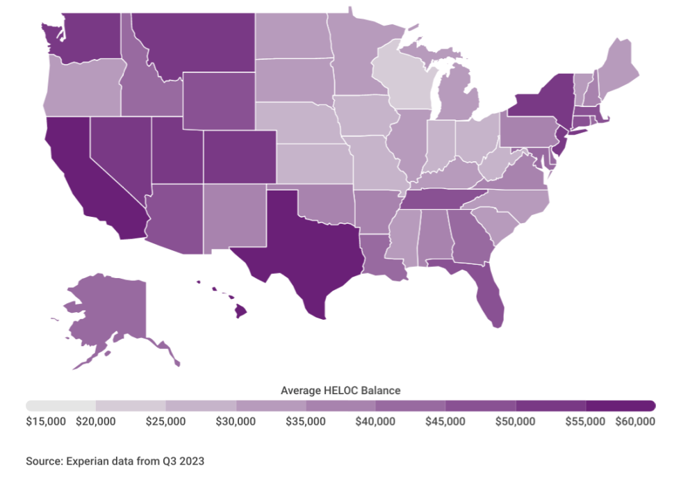 A heatmap of the Average HELOC Balances in 2023.
