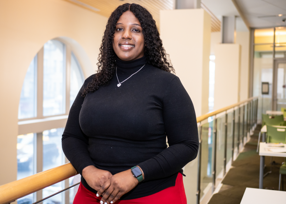 Hannah Allen, who goes to Hudson County Community College. Allen gets up at 5 a.m. to get her three kids ready for the day — first the 4-year-old, then the 6-year-old, then the 8-year-old.