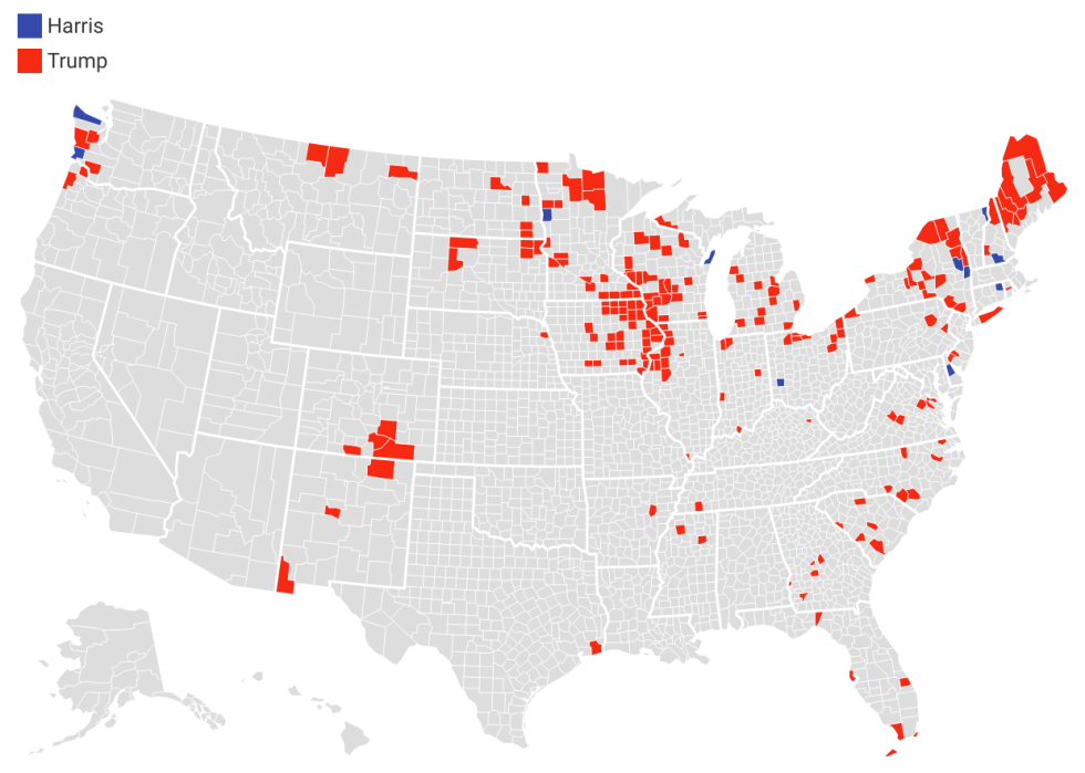 Map showing location of pivot counties in 2024 election.