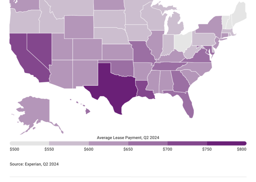 Map showing data on the “Average Lease Payment by State”.