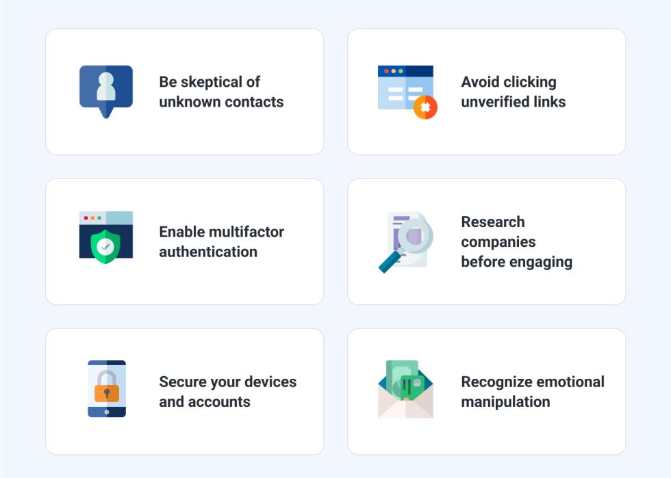 An infographic showing 6 ways to avoid scam.