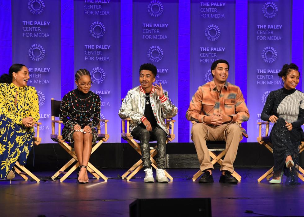 Actors Tracee Ellis Ross, Marsai Martin, Miles Brown, Marcus Scribner, and Yara Shahidi attend PaleyFest LA in 2022.