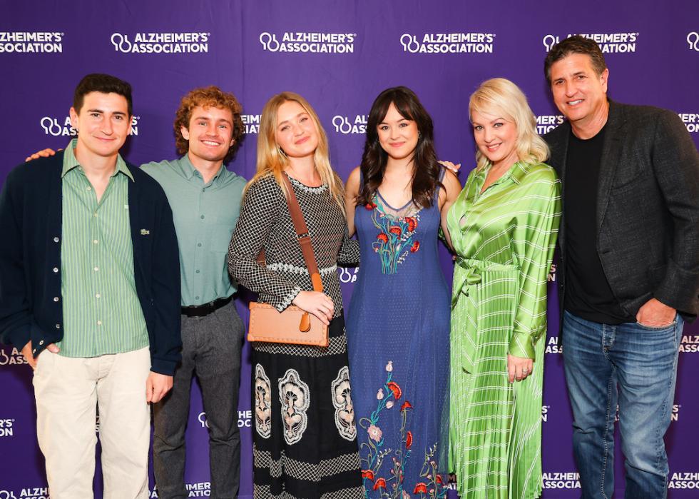 Actors Sam Lerner, Sean Giambrone, AJ Michalka, Hayley Orrantia, Wendi McLendon-Covey, and Doug Robinson attend the Alzheimer's Association Peace of Mind Luncheon at The Beverly Hills Hotel in 2023.