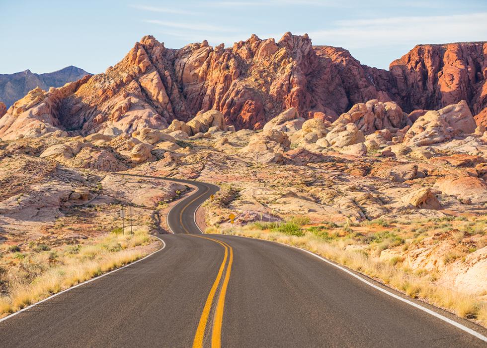 A sunny view of the Valley of Fire State Park in Nevada.