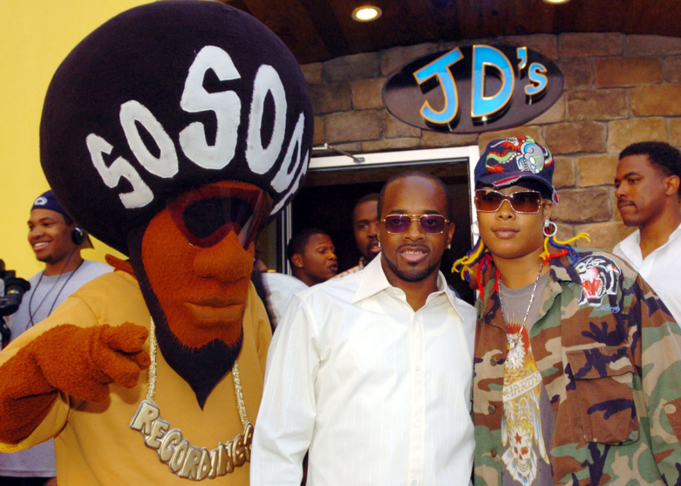 Da Brat and Jermaine Dupri with So So during Jermaine Dupri's Cafe Dupri Grand Opening in Atlanta at Cafe Dupri in Atlanta, Georgia, United States.