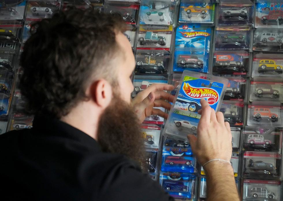 Ian Weber showing some rare items from his Hot Wheels collection.