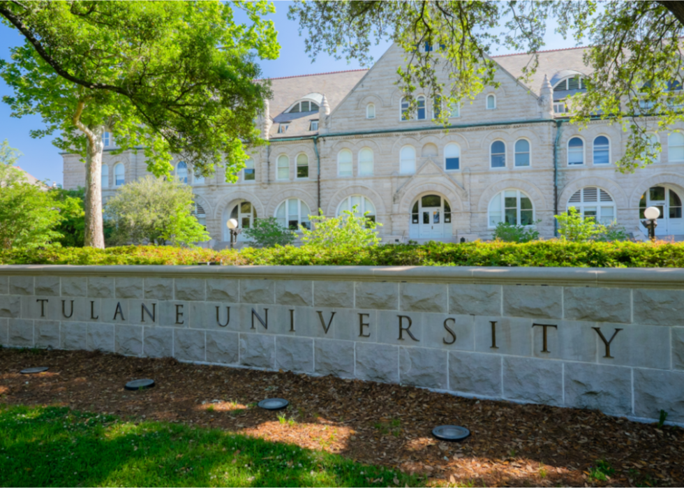 Tulane University sign and building.