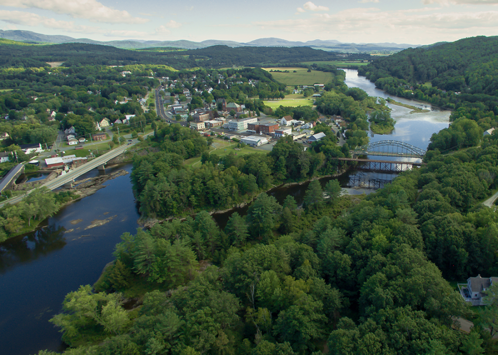 Aerial view of The Connecticut River and Woodsville.
