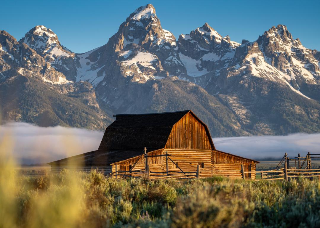 Barn at sunrise in Grand Teton National Park.