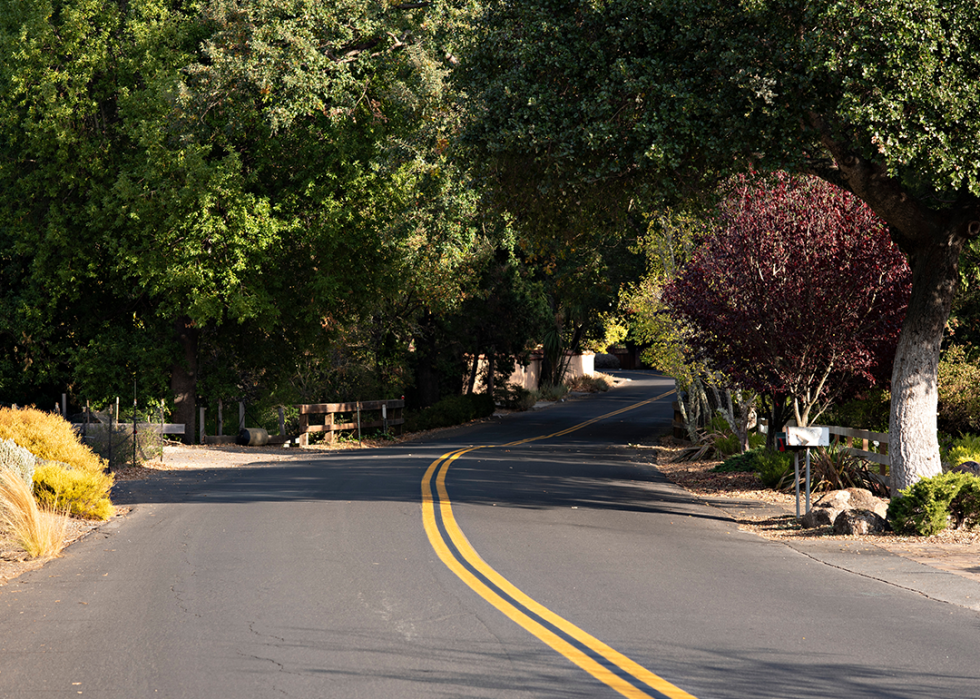 Curving neighborhood road in Sleepy Hollow.