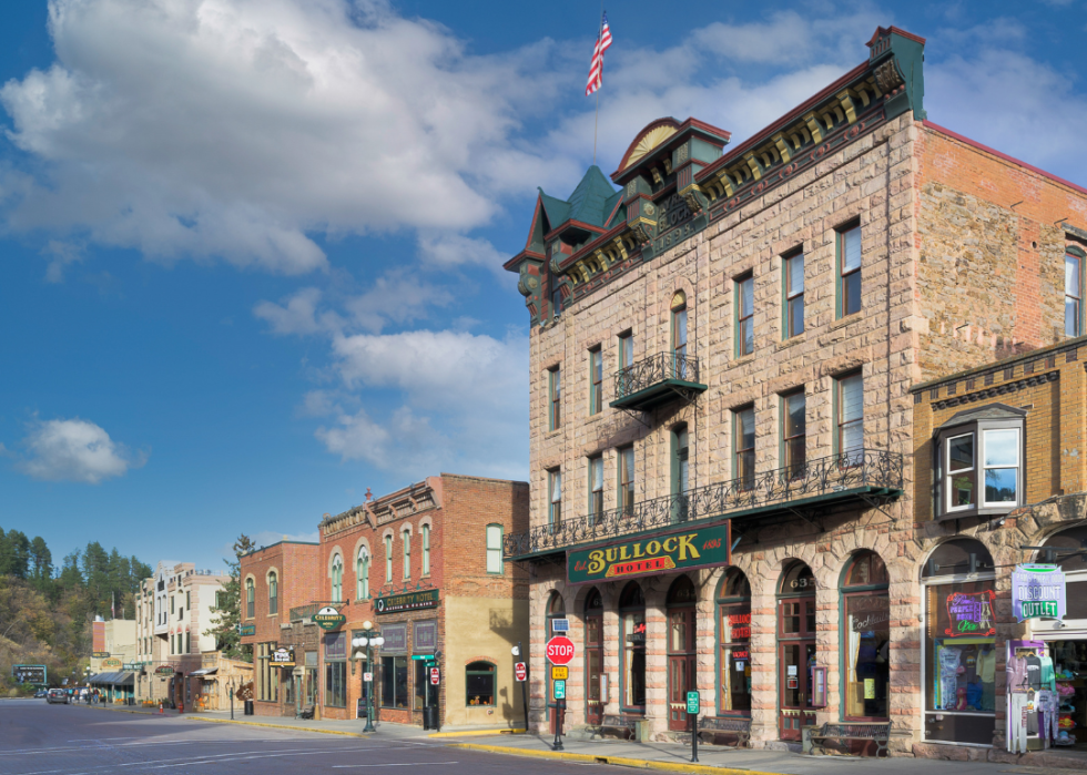 Bullock Hotel on Main Street in Deadwood on a clear day.