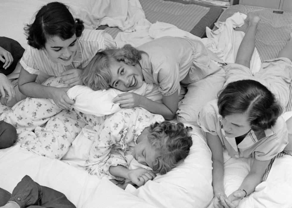 Teenagers at a sleepover.