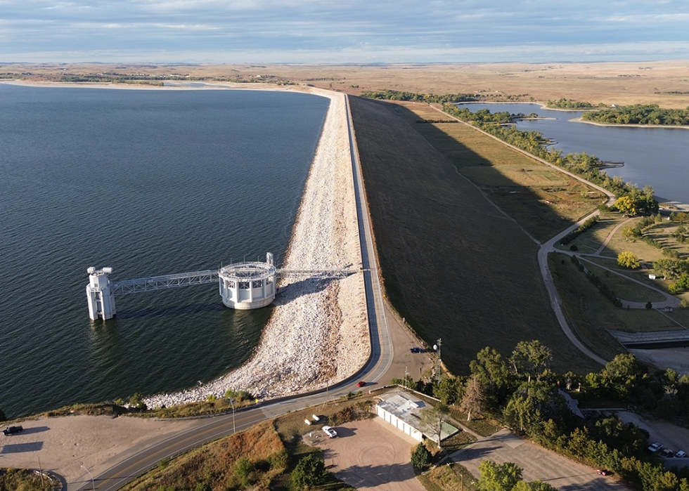 Lake McConaughy Dam aerial view.