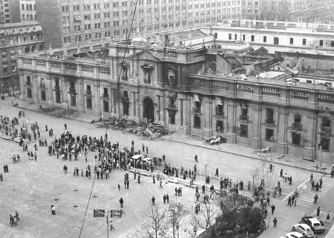 Presidential palace in the aftermath of the coup d'etat led by Augusto Pinochet.