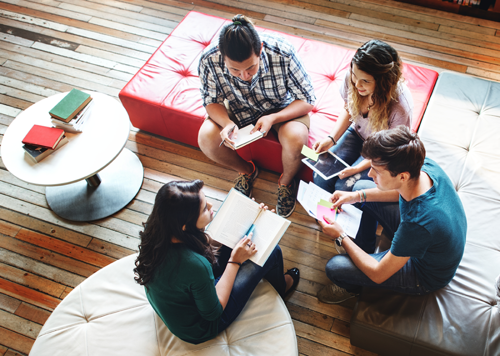 Students studying in library.