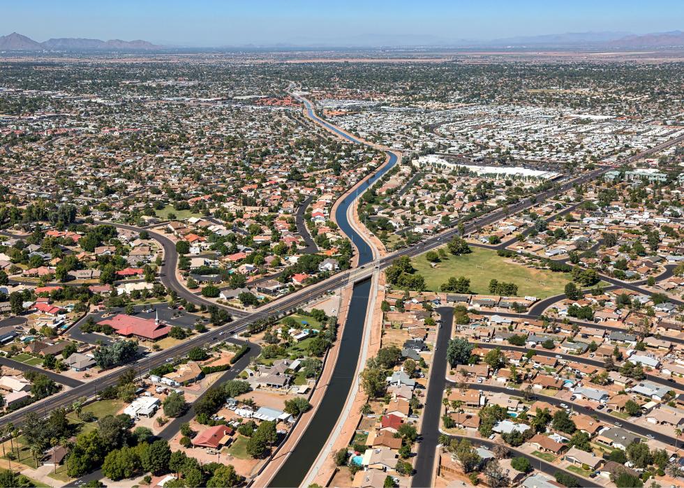Aerial view Mesa cityscape.