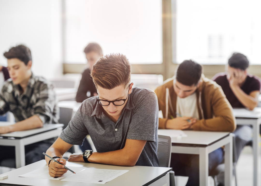 Students focused on desks during class