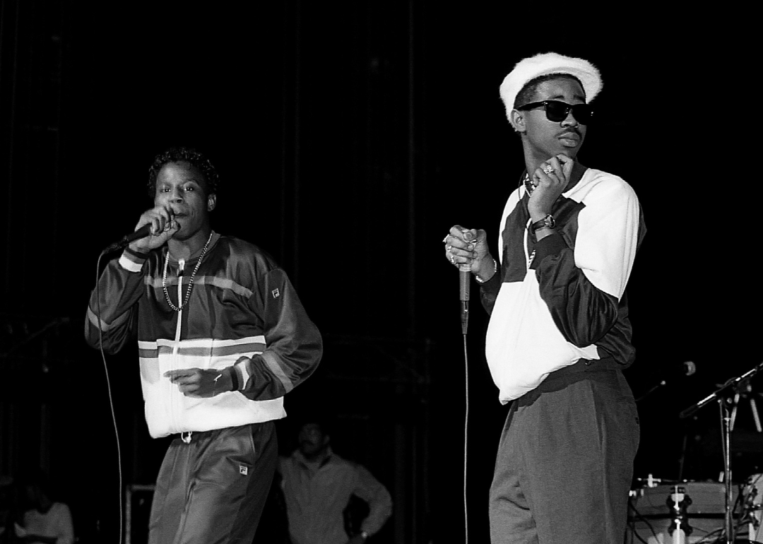 Doug E. Fresh and Slick Rick perform onstage.