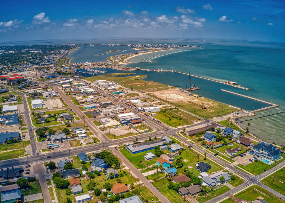 Aerial view of the Coastal town of Rockport.