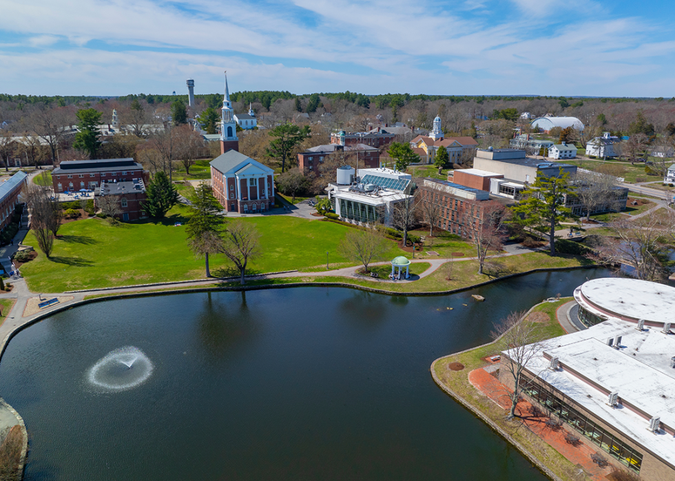 Wheaton College aerial view including Cole Memorial Chapel.