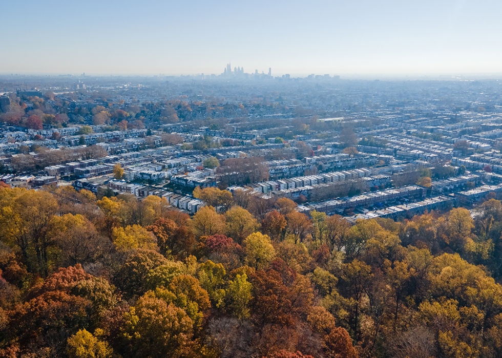 Aerial view of suburban multifamily homes in Ardmore.