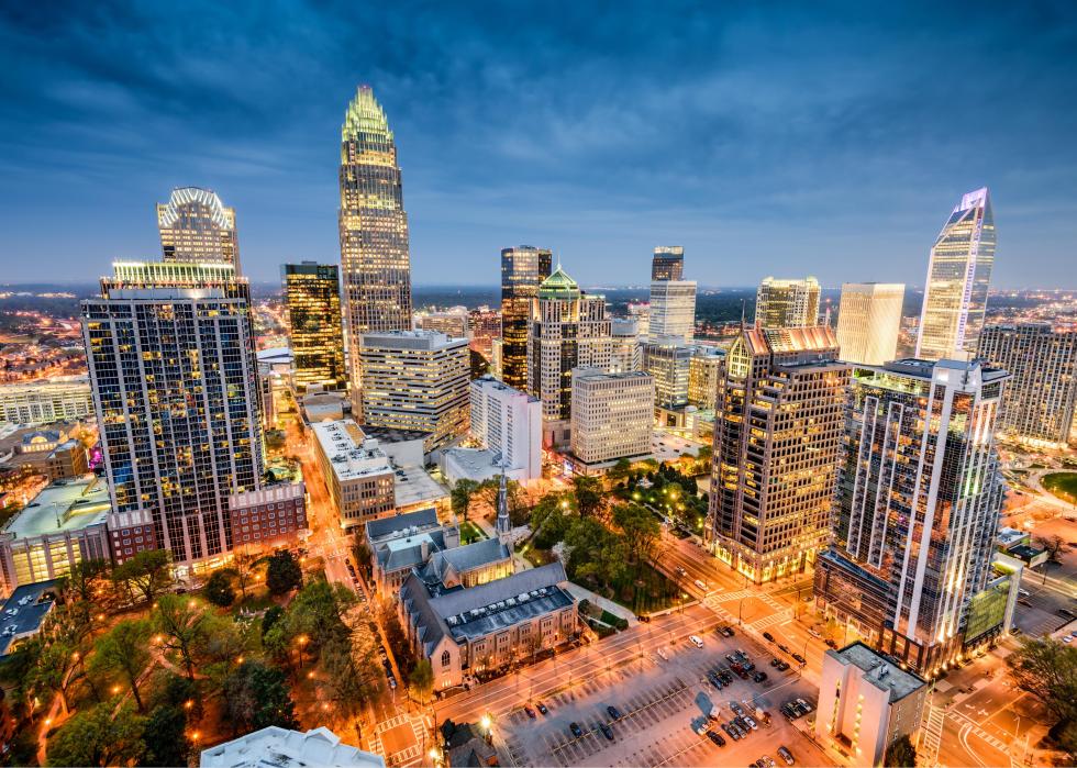 Charlotte cityscape at night.
