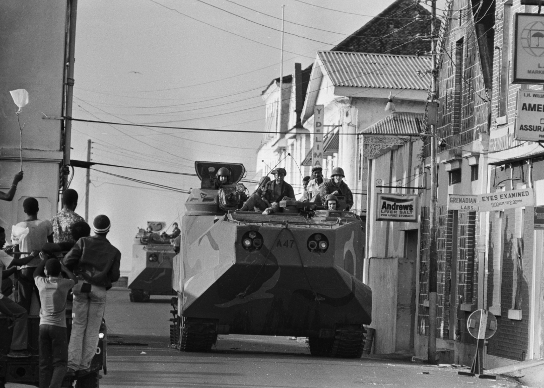 US armored personnel carrier patrols the streets of St. George.