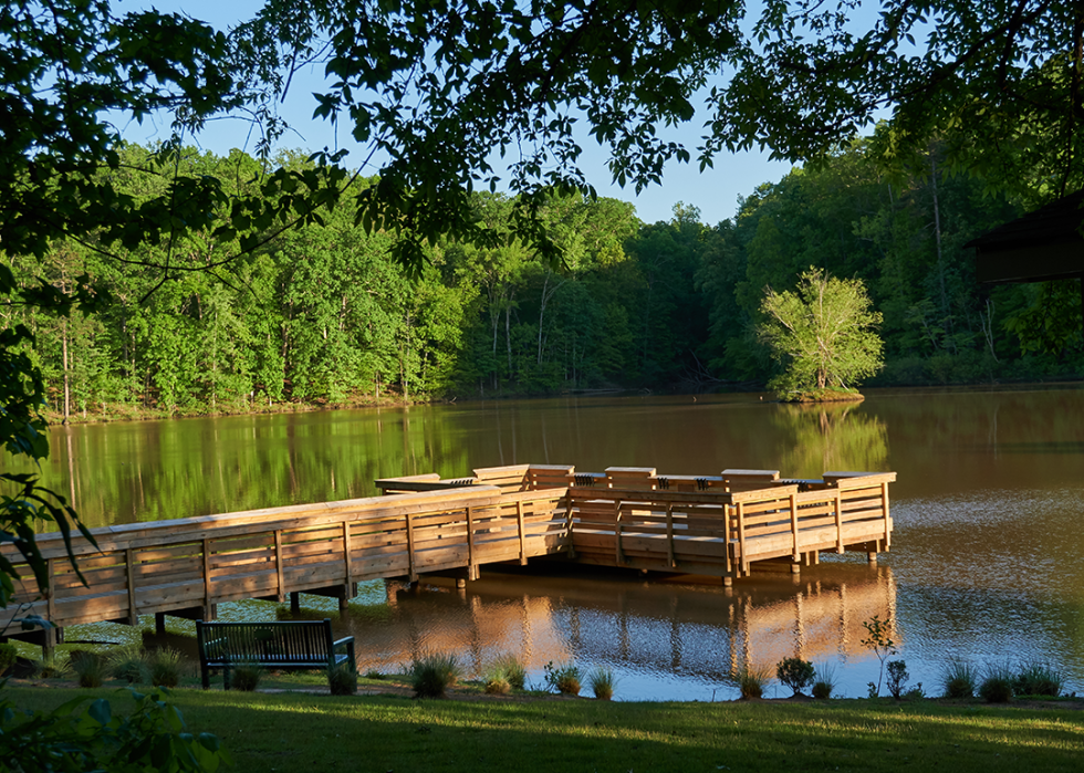 Fishing dock on the lake at Anne Springs Close Greenway.