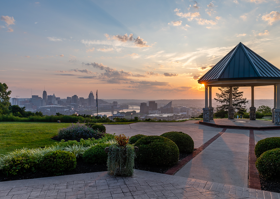 Sunrise over Cincinnati from Devou Park.