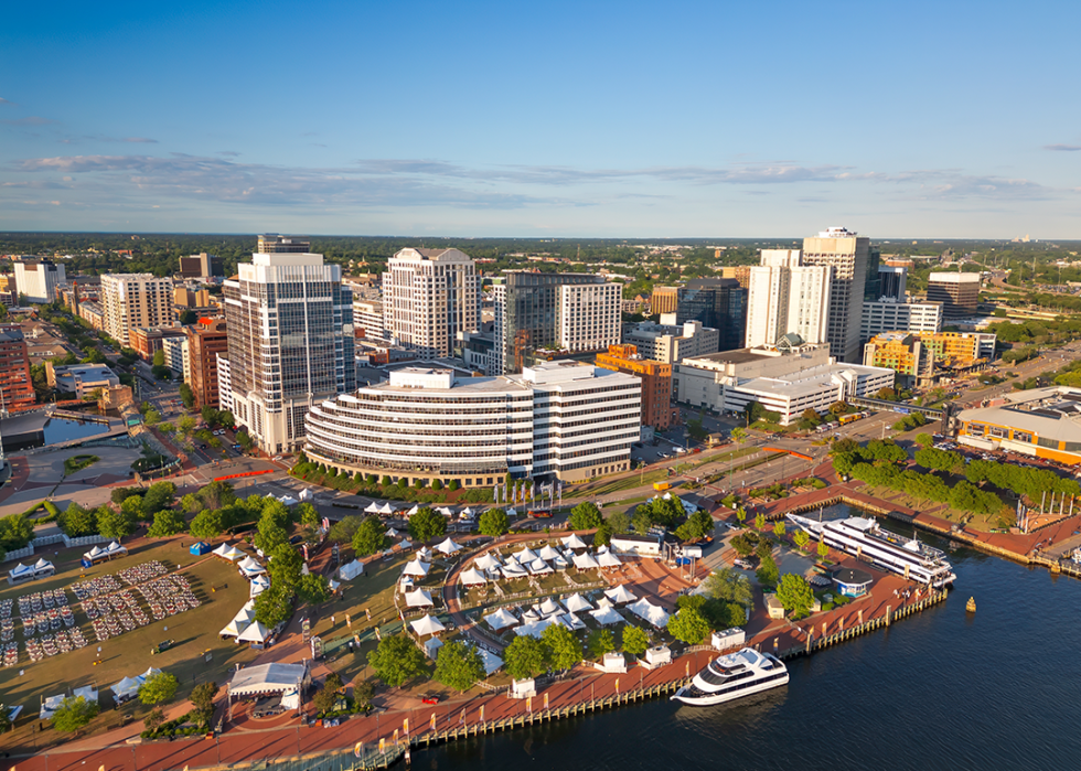 Aerial view of Norfolk and Elizabeth River.