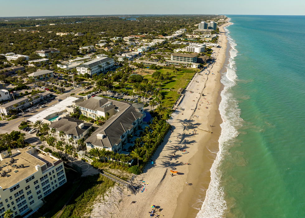 Aerial shot Vero Beach hotels and condominium buildings.