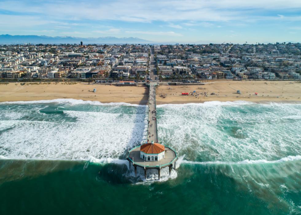 Manhattan Beach California Pier as seen from ocean.