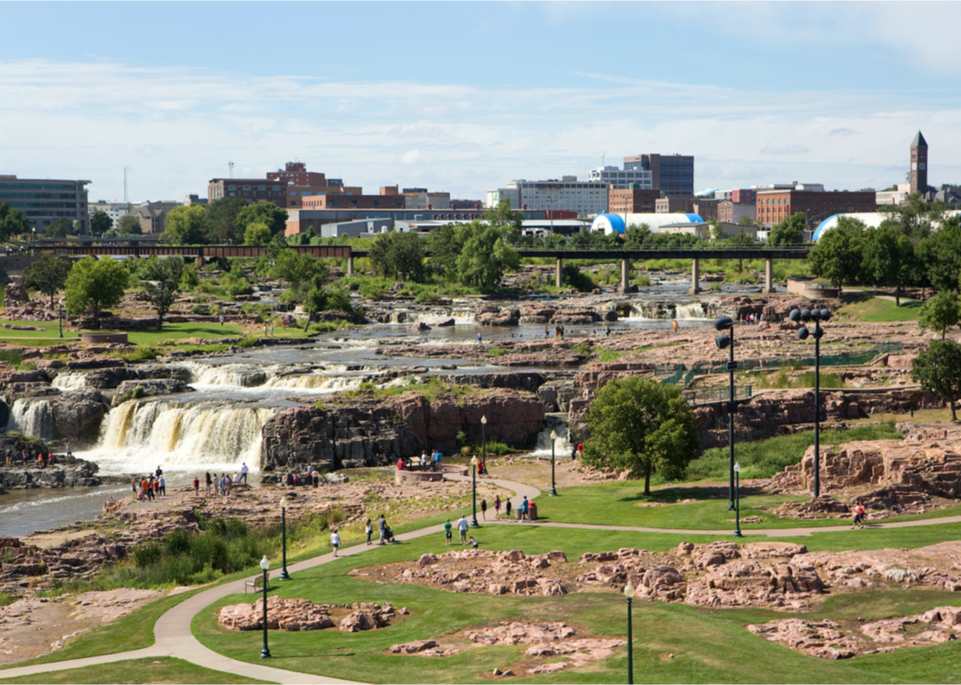 People walking in Falls Park in Sioux Falls.