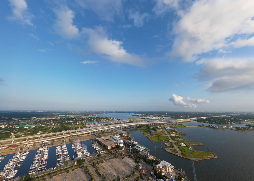 Sunrise over Clear Lake and Galveston Bay.