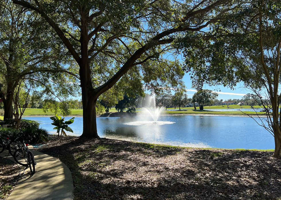 Lake with fountain in Heathrow.
