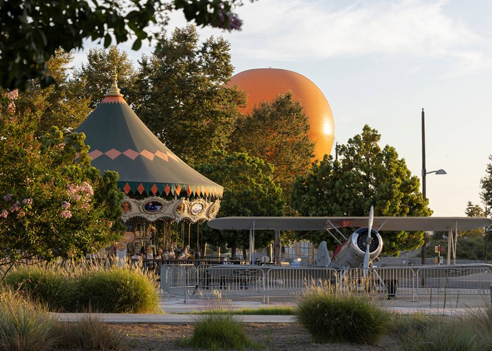 Afternoon light illuminates the landscape at the Irvine Orange County Great Park.