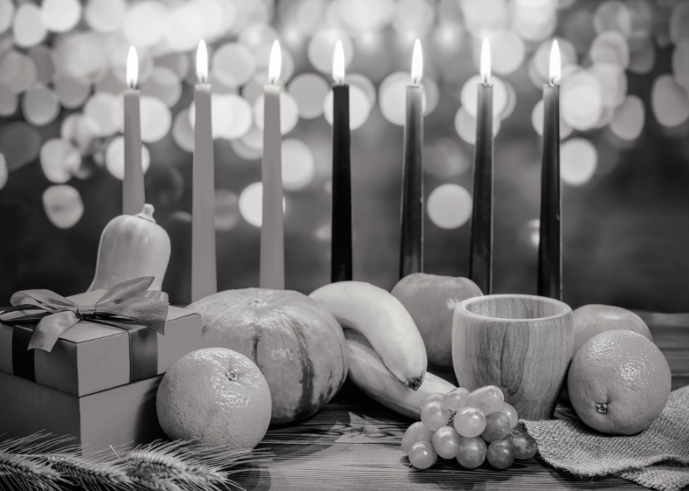 Kwanzaa candles and table setting.