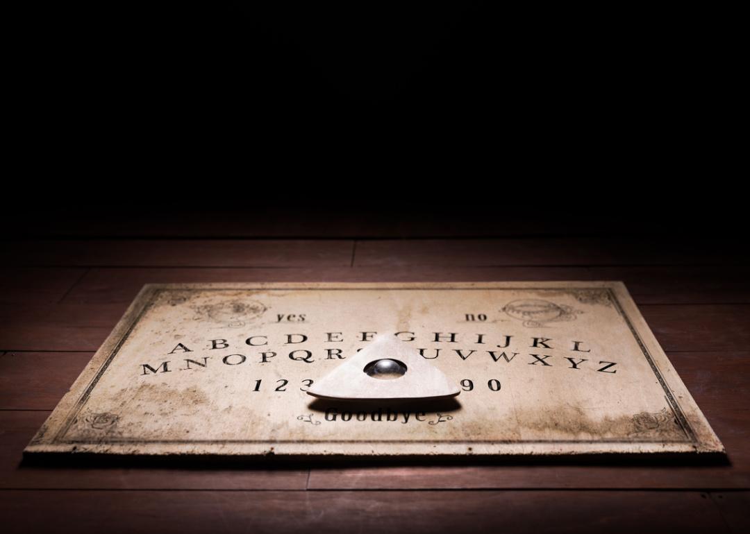 Talking board and planchette used on seances for communicating with the dead.